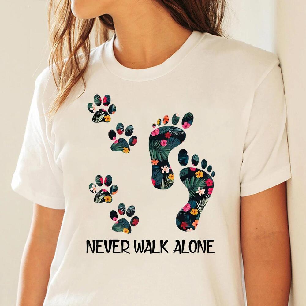Never Walk Alone Paw Dog Flower Shirt Dog Friends Dog Lover - Gift For Dog